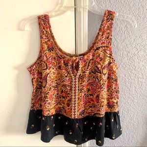 NEW Patrons of Peace paisley brown black tank top XS Extra Small